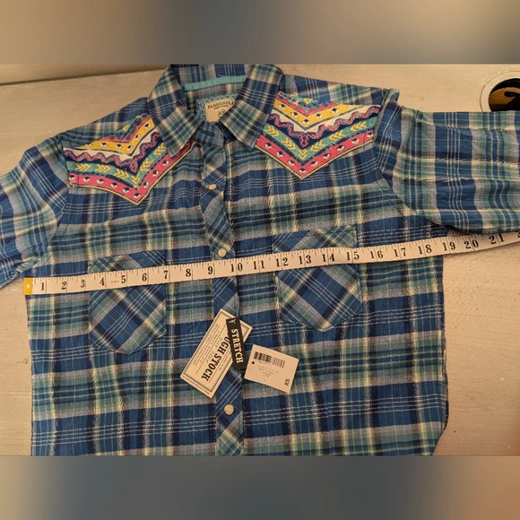 NWT Panhandle Slime Vintage Plaid Stretch 97% cotton Embroidered western Shirt - Picture 7 of 9